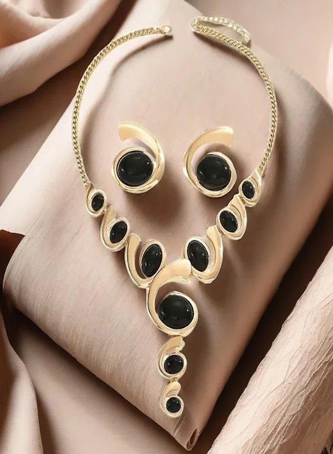 TACBSP Boho Gold Jewelry Set for Women Black Oval Gemstone Stud Earrings Necklace Set Double Rope Choker Necklaces Bracelet Set Western Cowgirl Jewelry Set Gifts (A.) - Image 5